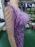 Formal Slash Shoulder Prom Dress Feather Party Dress Sequin Evening Dress