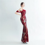 Elegant One Shoulder Prom Dress Sequins Party Dress Feather Evening Dress