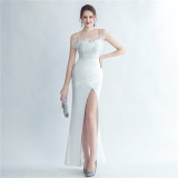 Formal Beaded Party Dress Feather Evening Dress