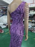 Formal Slash Shoulder Prom Dress Feather Party Dress Sequin Evening Dress