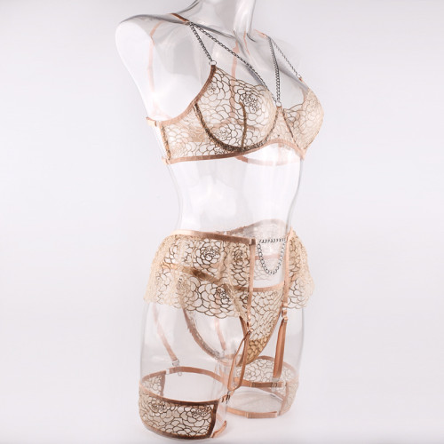 Sexy Chains Embroidery Garter Lingerie Set