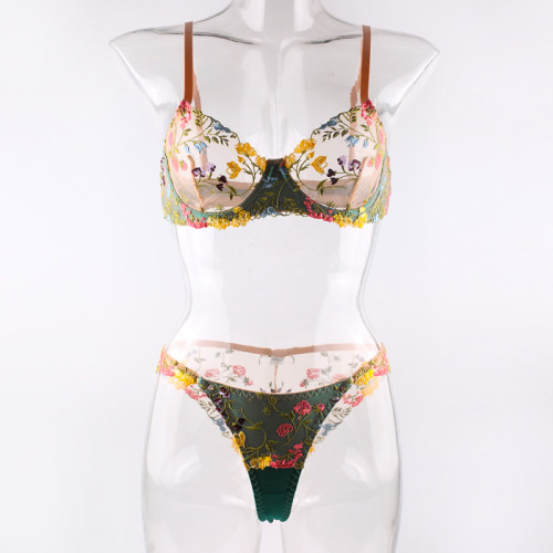Sexy Valentine's Lingerie Multicolor Floral Embroidery Bra Set
