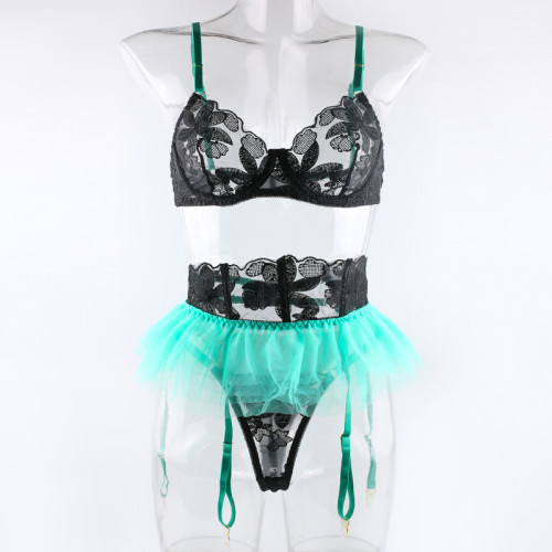 Wholesale Embroidery Floral Lingerie Set Tutu Skirt Sexy Underwear