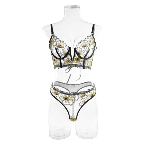 Valentine's Embroidery Flower Bra Set Sexy Lingerie
