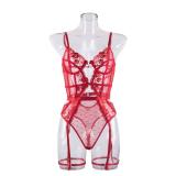 Valentine's Embroidery Floral Mesh Garter Teddy Lingerie
