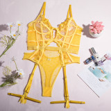 Valentine's Embroidery Floral Mesh Garter Teddy Lingerie