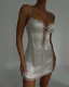 Party Sexy Lace-Up Lace Trim Straps Mini Dress