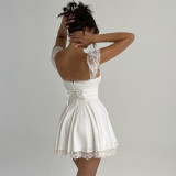 Sexy Lace Trim High Waisted Wide Strap Dress