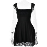 Sexy Lace Trim High Waisted Wide Strap Dress