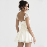 Sexy Lace Trim High Waisted Wide Strap Dress