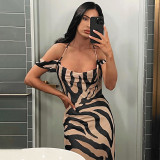 Party Sexy Backless Straps Zebra Print Long Maxi Dress
