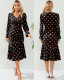 Autumn Long Sleeve V-Neck Polka Dot Pleated Long Maxi Dress