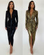 Autumn Winter Long Sleeved Deep-V Metallic Party Dress