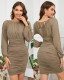 Autumn Winter Solid Color Sexy Pleated Long Sleeved Party Dress
