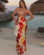 Party Sexy Hollow Out Straps Floral Long Maxi Dress