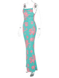 Party Sexy Floral Straps Long Maxi Dress