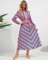 Autumn Casual Stripes Long Sleeve Maxi Blouse Dress