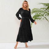 Autumn Lace Patchwork Long Sleeved O-Neck Retro Long Maxi Dress