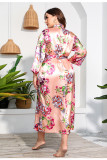 Autumn Winter Print Sexy Satin Plus Size Robe Pajama
