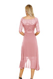 Retro Lace Chiffon Patchwork 1/2 Sleeves Irregular Wedding Bridemaid Dress