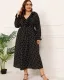 Autumn Winter Polka Dot Print V-Neck Long Sleeved Plus Size Maxi Dress