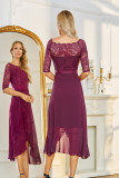 Retro Lace Chiffon Patchwork 1/2 Sleeves Irregular Wedding Bridemaid Dress