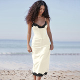 Party Sexy Lace Trim Lace-Up Strap Long Dress