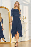 Retro Lace Chiffon Patchwork 1/2 Sleeves Irregular Wedding Bridemaid Dress
