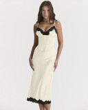 Party Sexy Lace Trim Lace-Up Strap Long Dress