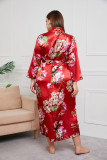 Autumn Winter Print Sexy Satin Plus Size Robe Pajama