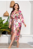 Autumn Winter Print Sexy Satin Plus Size Robe Pajama