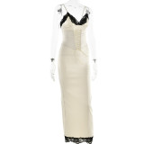 Party Sexy Lace Trim Lace-Up Strap Long Dress