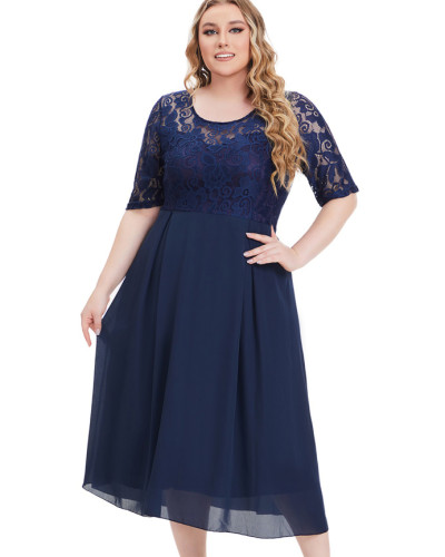 Autumn Formal O-Neck Half Sleeve Wedding Plus Size Bridemaid Lace Dress