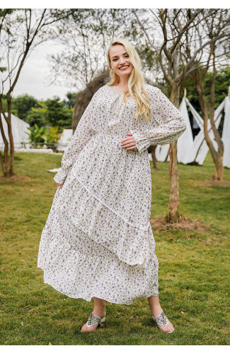 Autumn Winter Flower Print O-Neck Long Sleeve Plus Size Long Maxi Dress