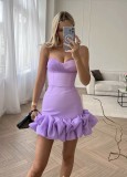 Formal Solid Color Bud Hem Straps Party Dress