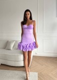 Formal Solid Color Bud Hem Straps Party Dress