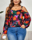 Autumn Print Straps Long Sleeve Loose Plus Size Blouse