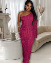 Autumn Sexy Solid Color Slash Shoulder Single Sleeve Sheer Plus Size Dress