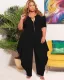 Casual Solid Color Front Zipper Loose Plus Size Jumpsuit