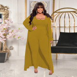 	 Autumn Winter Casual Solid Color Ribbed Plus Size Three Piece Outfit 