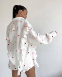 Autumn Casual Heart Print Ruffles Two Piece Cotton Loungwear
