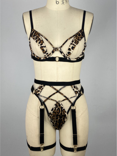 Sexy Underwear Leopard Print Sheer Lingerie Set