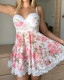 Sexy Flower Print Lace Patchwork Pajama Set