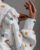 Autumn Casual Heart Print Ruffles Two Piece Cotton Loungwear