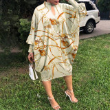 Autumn Casual Print Loose Cut Plus Size Party Dress