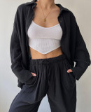 Autumn Casual Solid Color Two Piece Pants Set Loungwear