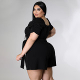 Casual Solid Color Short Sleeves Plus Size Women Rompers Jumpsuit