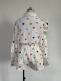 Autumn Casual Heart Print Ruffles Two Piece Cotton Loungwear