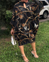 Autumn Casual Print Loose Cut Plus Size Party Dress