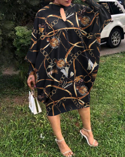 Autumn Casual Print Loose Cut Plus Size Party Dress